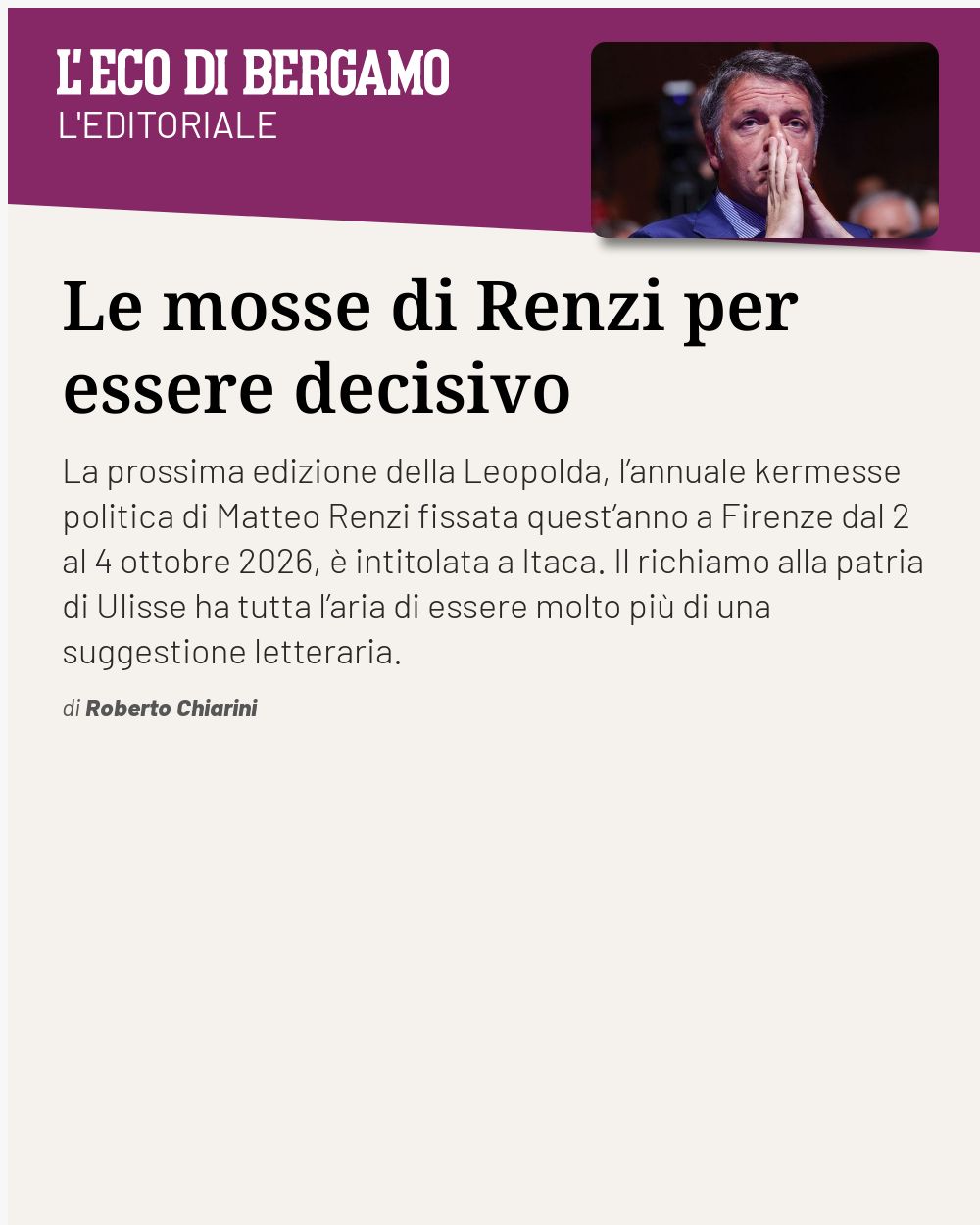 Post Instagram @ecodibergamo: Le mosse di Renzi per essere decisivo...