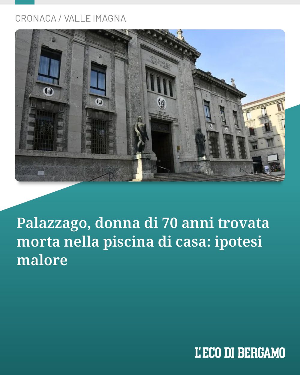 Post Instagram @ecodibergamo: Palazzago, donna di 70 anni trovata morta nella piscina di casa: ipotesi malore...