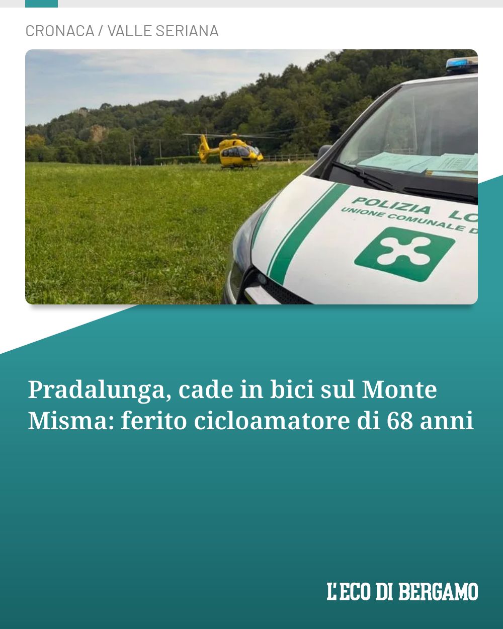 Post Instagram @ecodibergamo: Pradalunga, cade in bici sul Monte Misma: ferito cicloamatore di 68 anni...