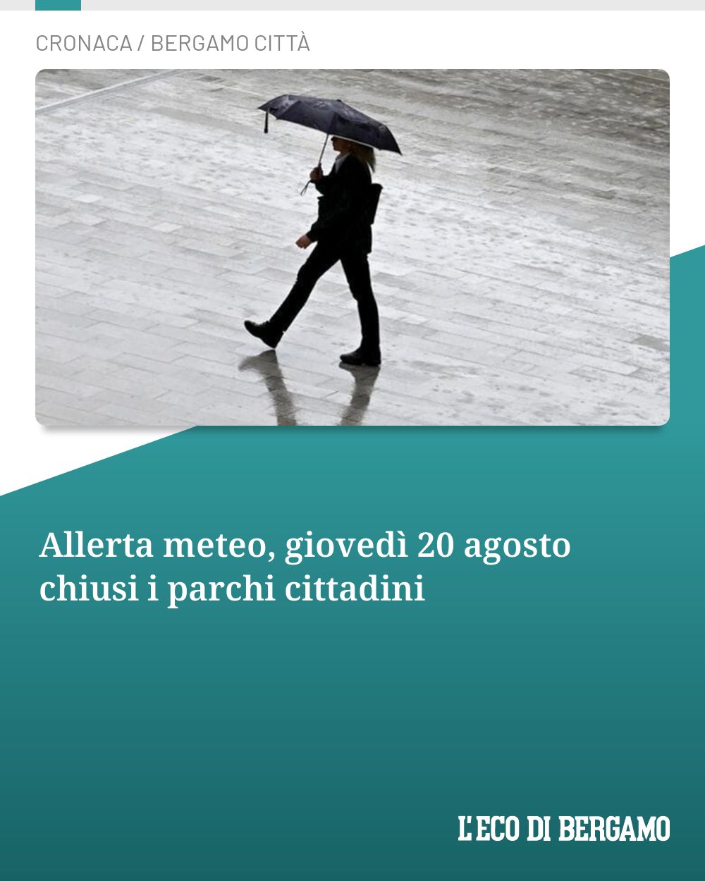 Post Instagram @ecodibergamo: Allerta meteo, giovedì 20 agosto chiusi i parchi cittadini...