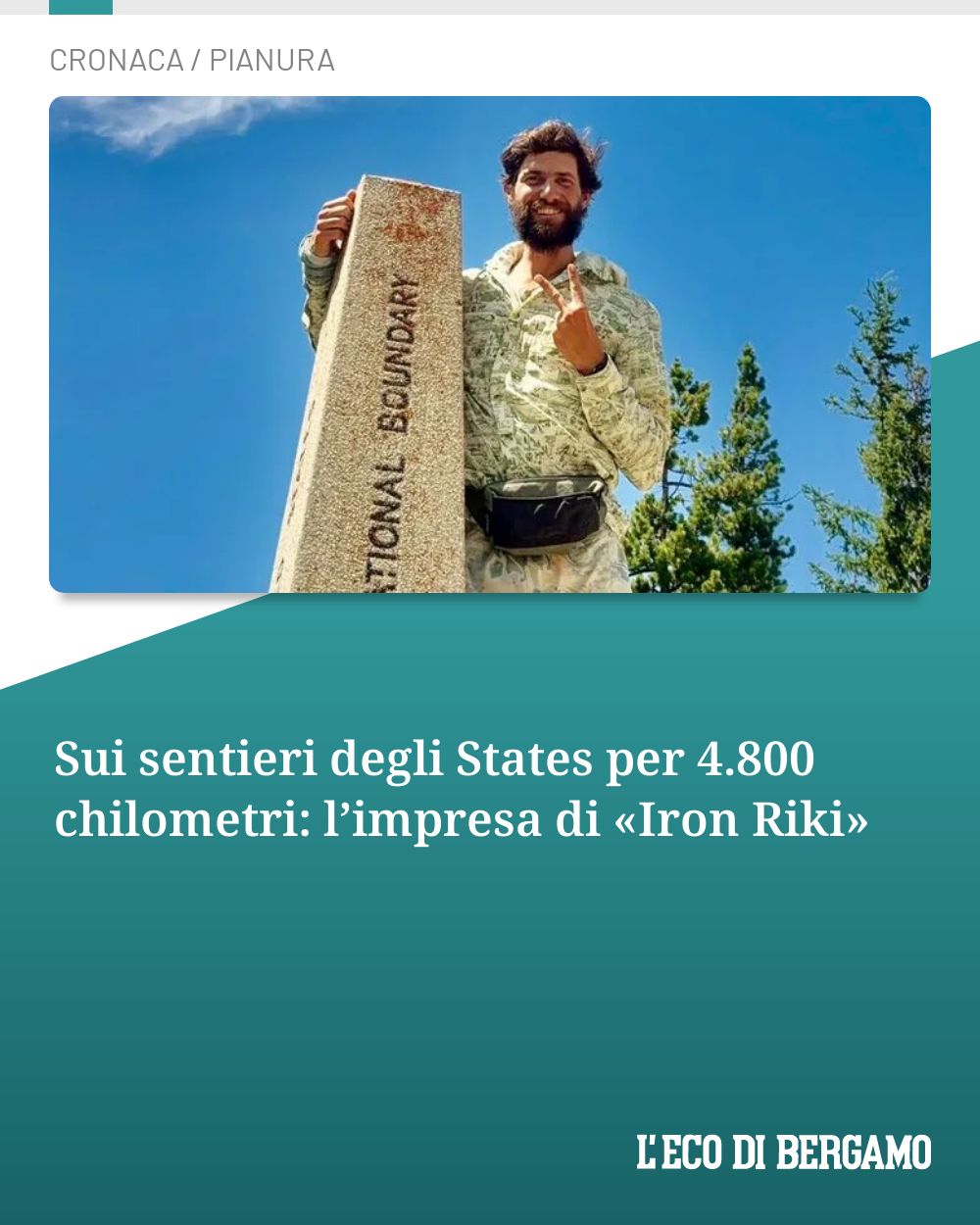 Post Instagram @ecodibergamo: Sui sentieri degli States per 4.800 chilometri: l’impresa di «Iron Riki»...