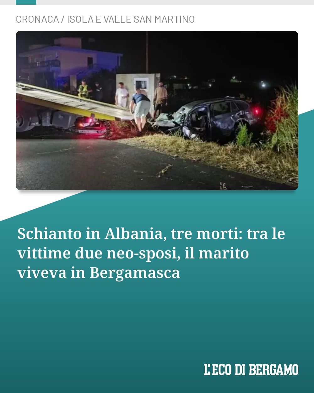 Post Instagram @ecodibergamo: Schianto in Albania, tre morti: tra le vittime due neo-sposi, il marito viveva in Bergamasca...