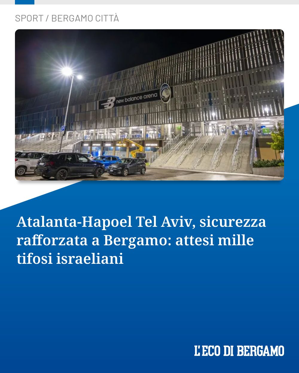 Post Instagram @ecodibergamo: Atalanta-Hapoel Tel Aviv, sicurezza rafforzata a Bergamo: attesi mille tifosi israeliani...