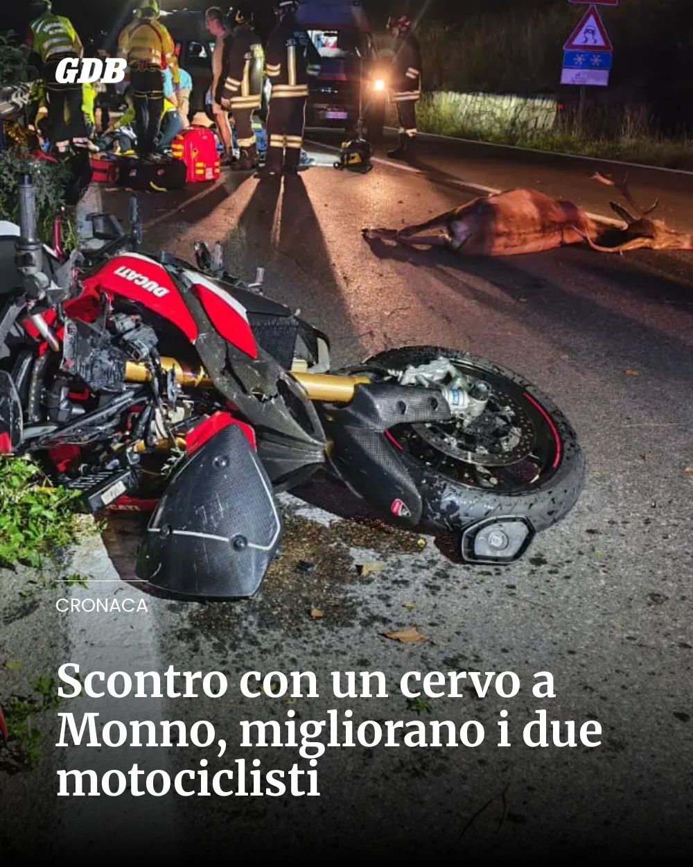 Post Instagram @giornaledibrescia: Scontro con un cervo a Monno, migliorano i due motociclisti...