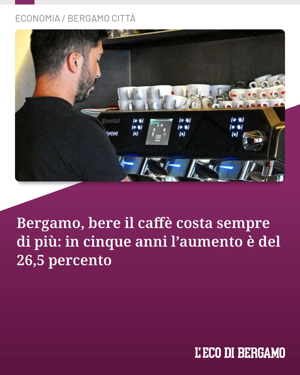 Post Instagram @ecodibergamo: Bergamo, bere il caffè costa sempre di più: in cinque anni l’aumento è del 26,5 percento...