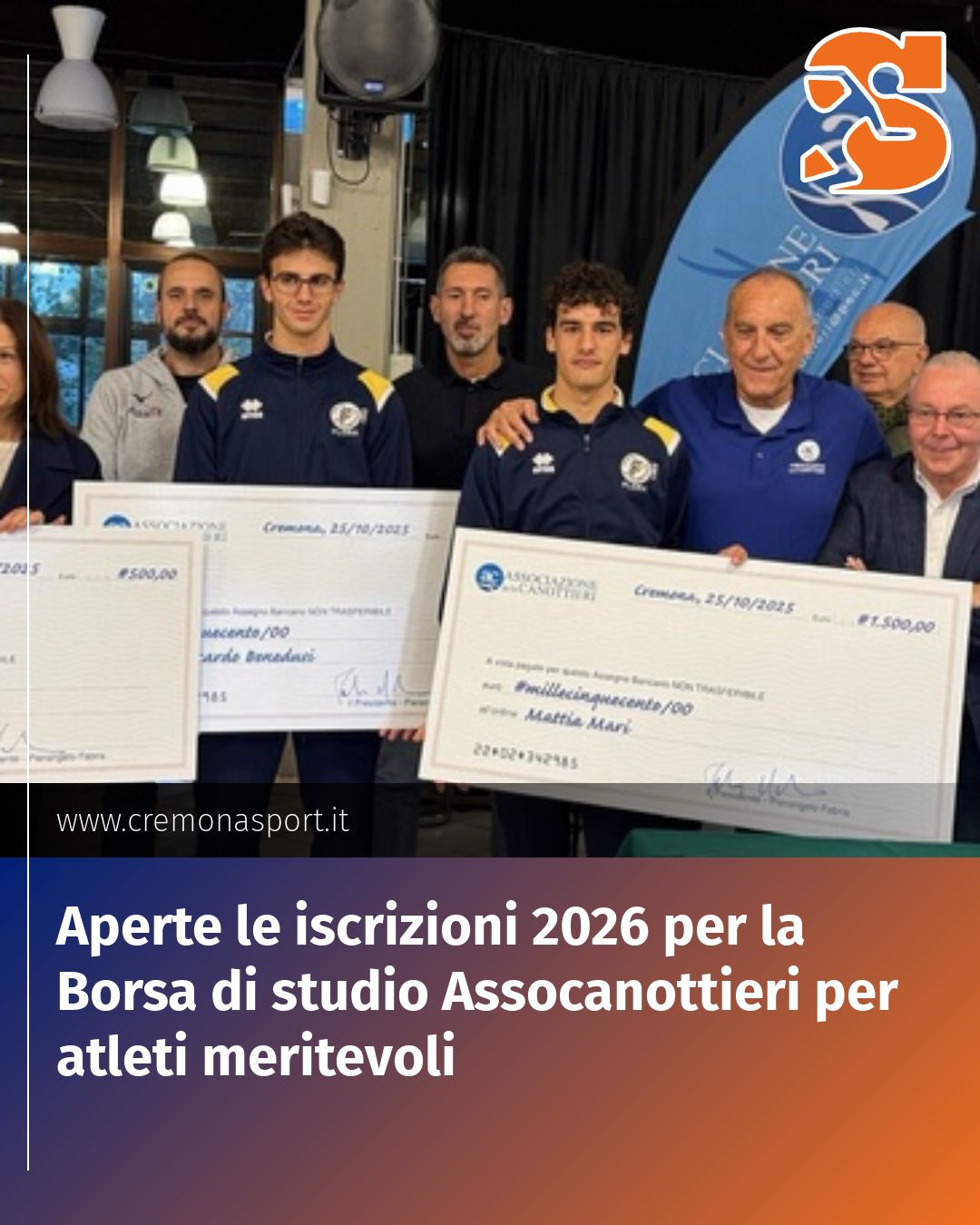Post Instagram @Cremona_Sport: Aperte le iscrizioni 2026 per la Borsa di studio Assocanottieri per atleti meritevoli...