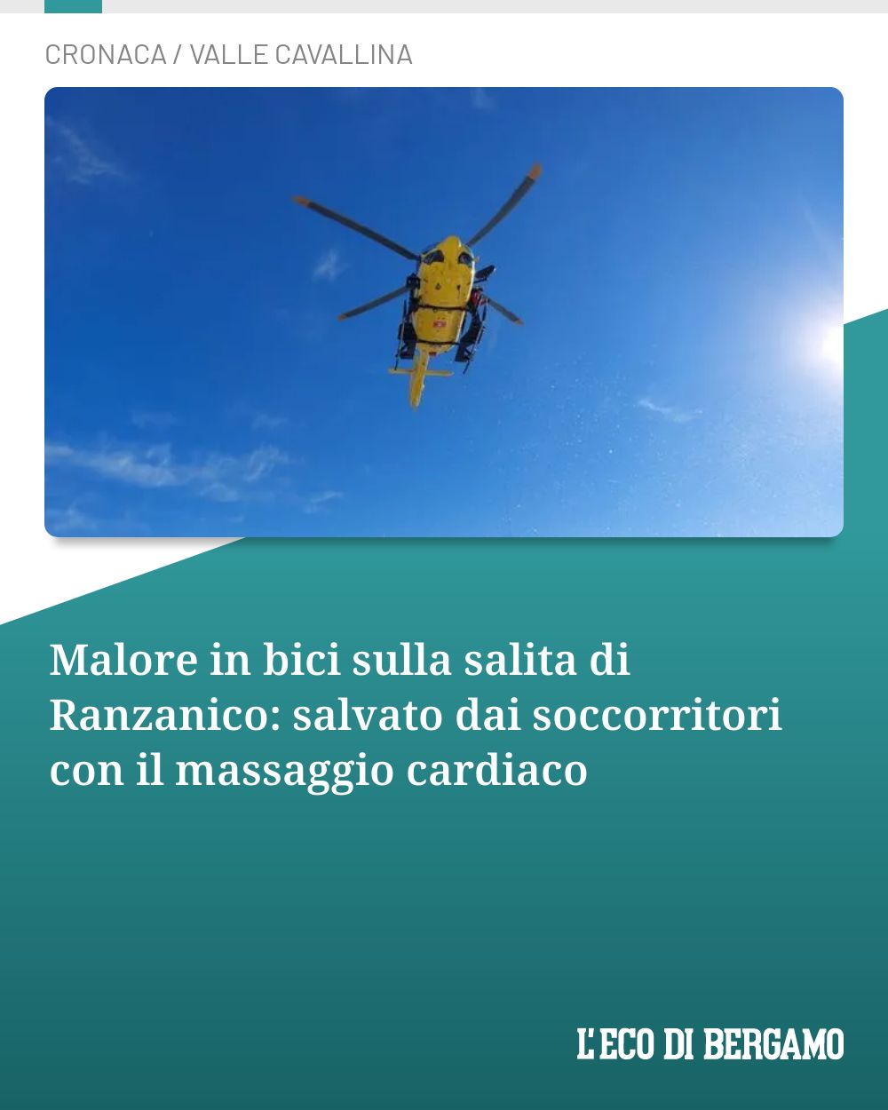 Malore in bici sulla salita di Ranzanico: salvato dai soccorritori con il massaggio cardiaco...