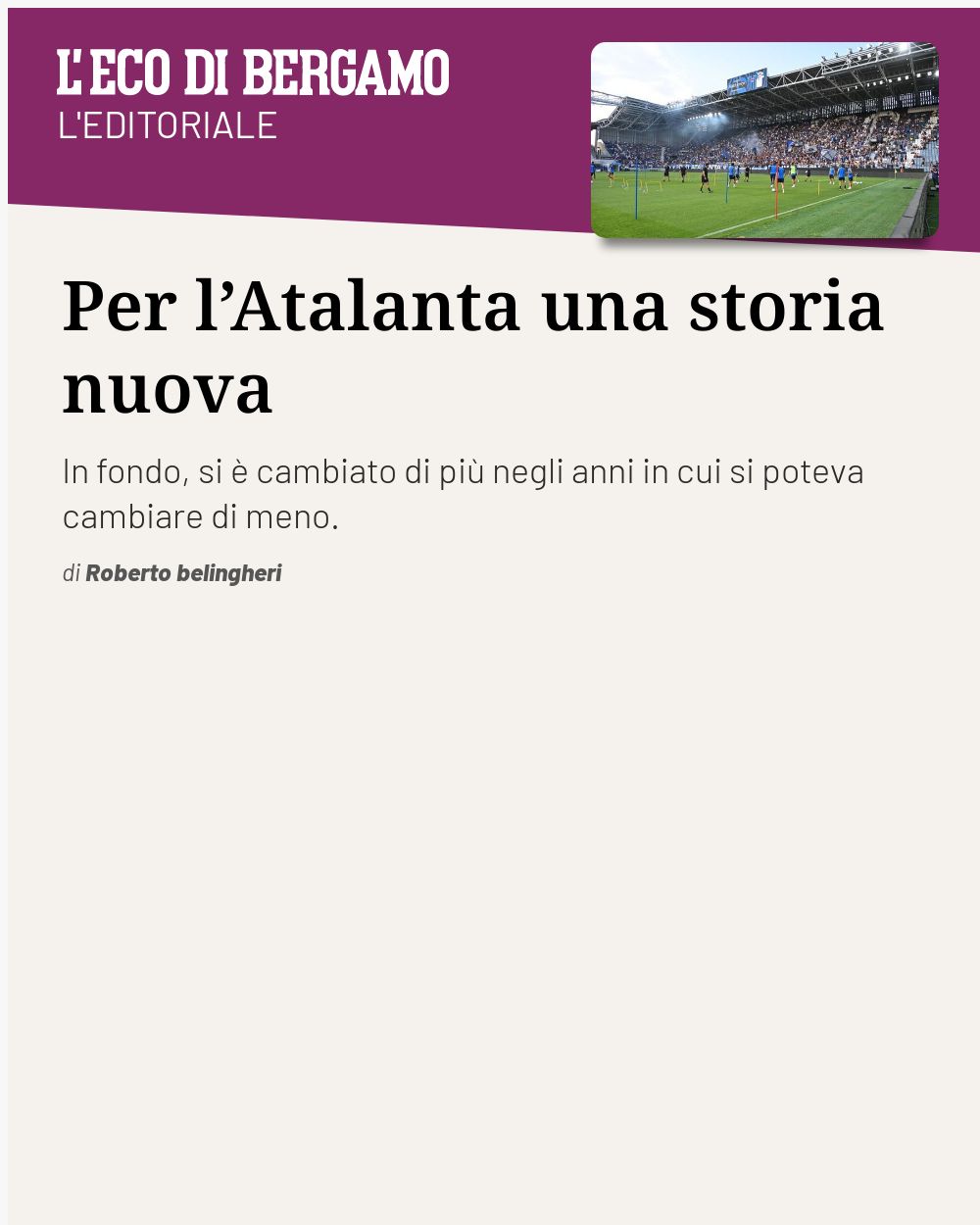 Post Instagram @ecodibergamo: Per l’Atalanta una storia nuova...