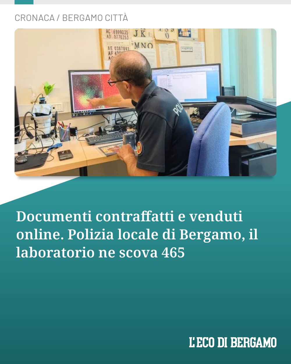 Post Instagram @ecodibergamo: Documenti contraffatti e venduti online. Polizia locale di Bergamo, il laboratorio ne scova 465...