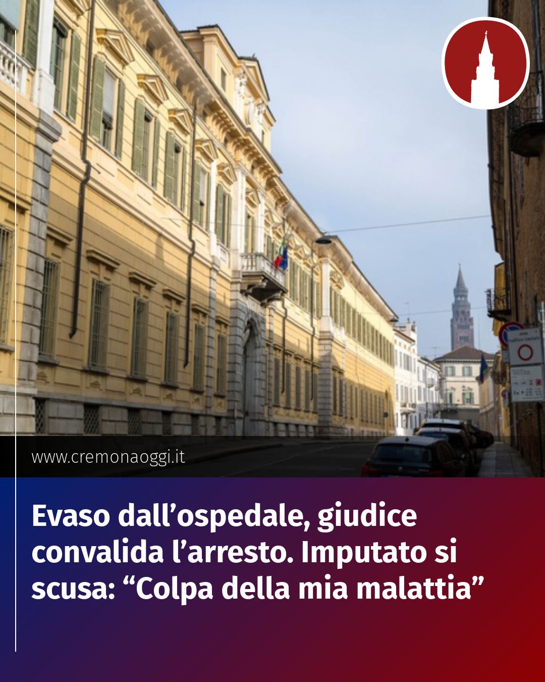 Post Instagram @Cremona_Oggi: Evaso dall’ospedale, giudice convalida l’arresto. Imputato si scusa: “Colpa della mia malattia”...