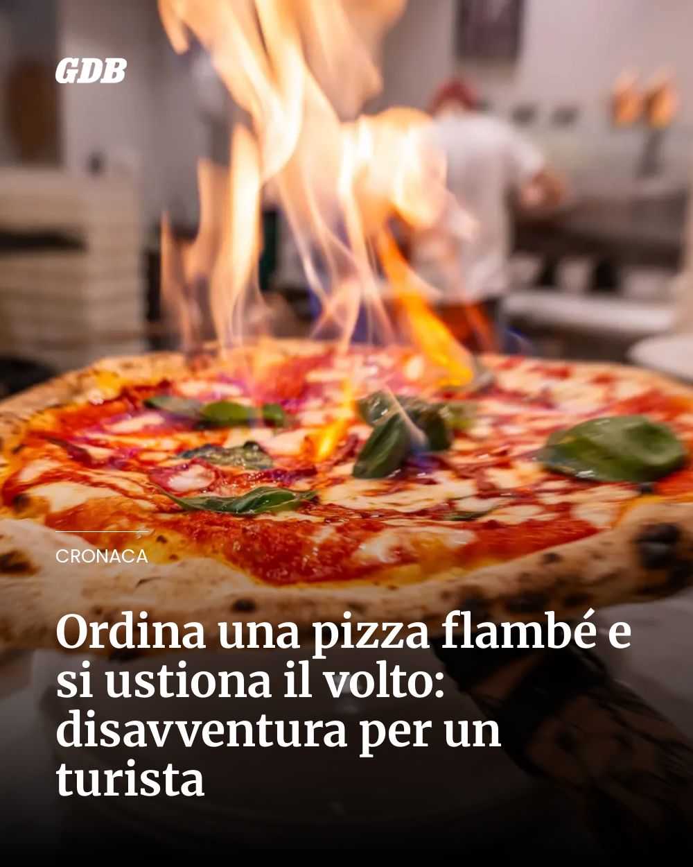 Post Instagram @giornaledibrescia: Ordina una pizza flambé e si ustiona il volto: disavventura per un turista...