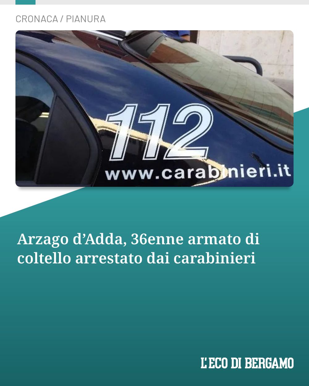 Post Instagram @ecodibergamo: Arzago d’Adda, 36enne armato di coltello arrestato dai carabinieri...