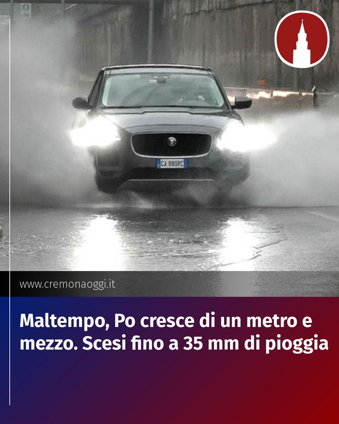 Post Instagram @Cremona_Oggi: Maltempo, Po cresce di un metro e mezzo. Scesi fino a 35 mm di pioggia...