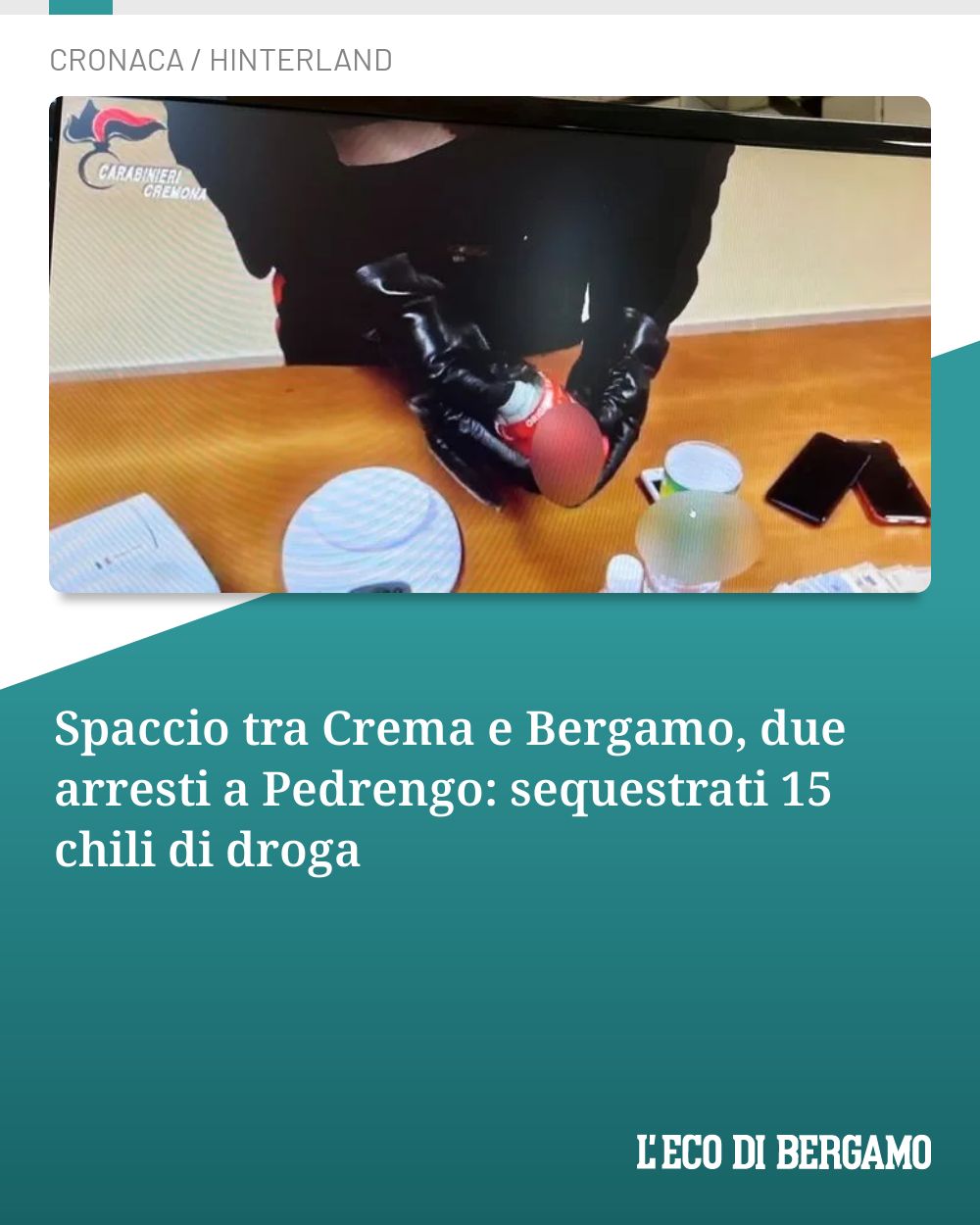 Post Instagram @ecodibergamo: Spaccio tra Crema e Bergamo, due arresti a Pedrengo: sequestrati 15 chili di droga...