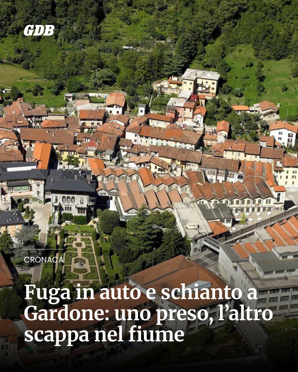 Post Instagram @giornaledibrescia: Fuga in auto e schianto a Gardone: uno preso, l’altro scappa nel fiume...