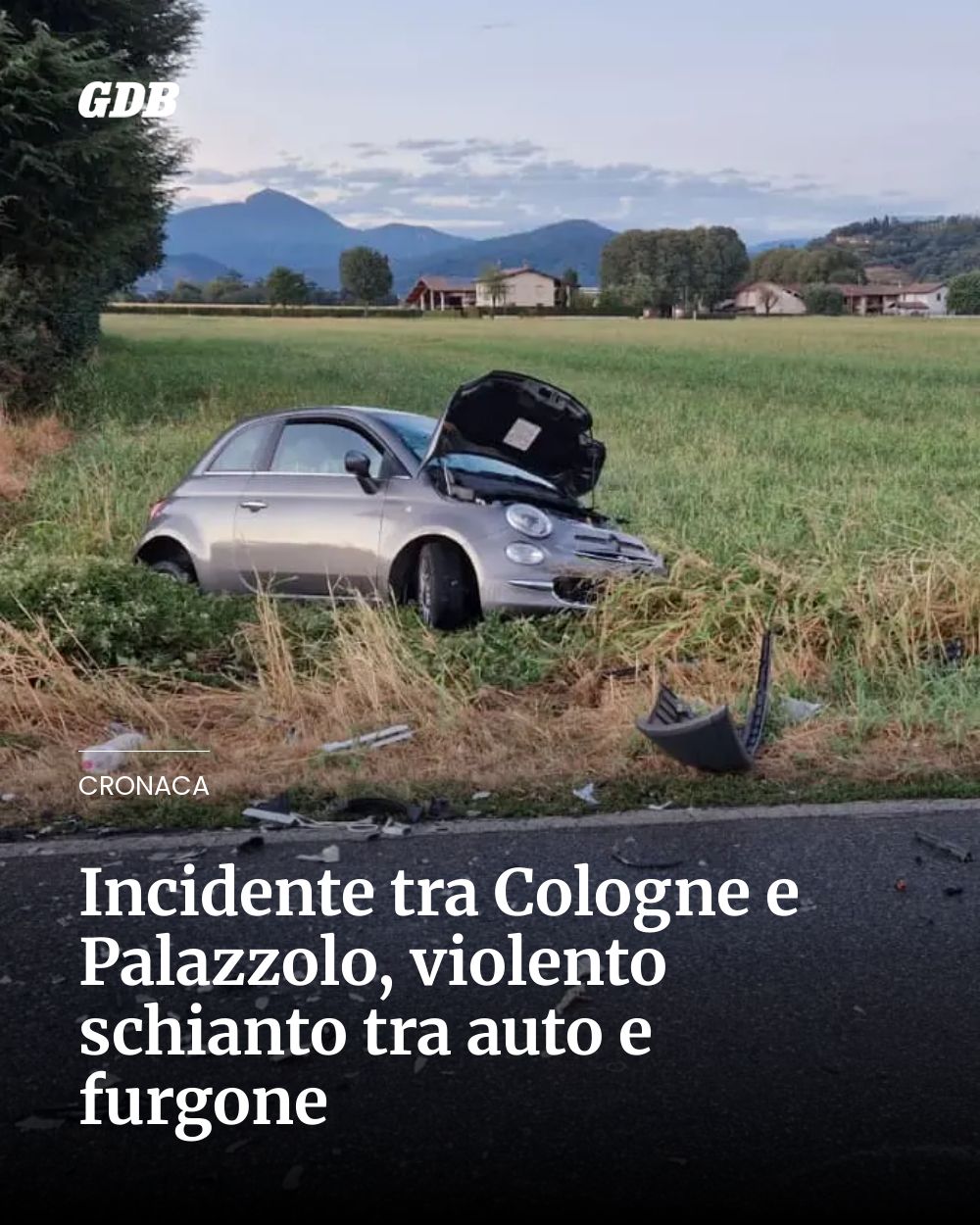 Post Instagram @giornaledibrescia: Incidente tra Cologne e Palazzolo, violento schianto tra auto e furgone...