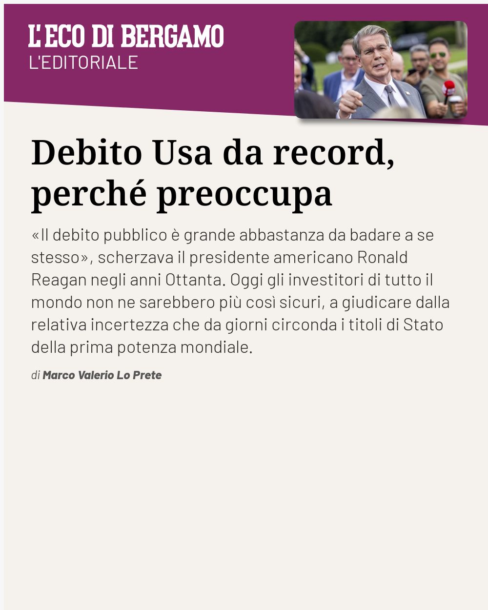 Post Instagram @ecodibergamo: Debito Usa da record, perché preoccupa...