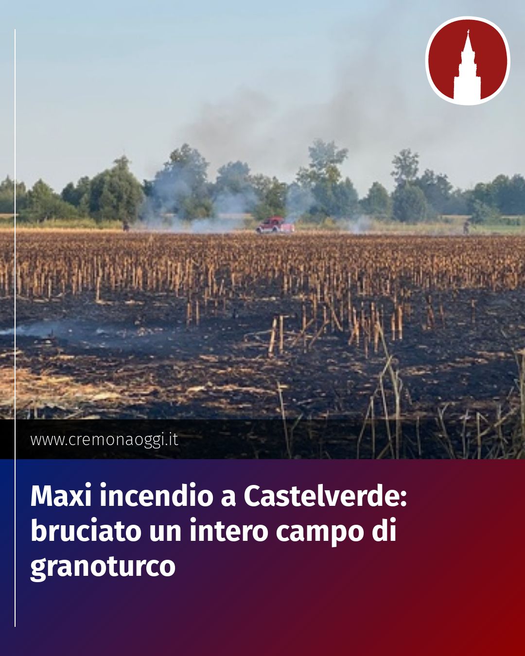 Post Instagram @Cremona_Oggi: Maxi incendio a Castelverde: bruciato un intero campo di granoturco...