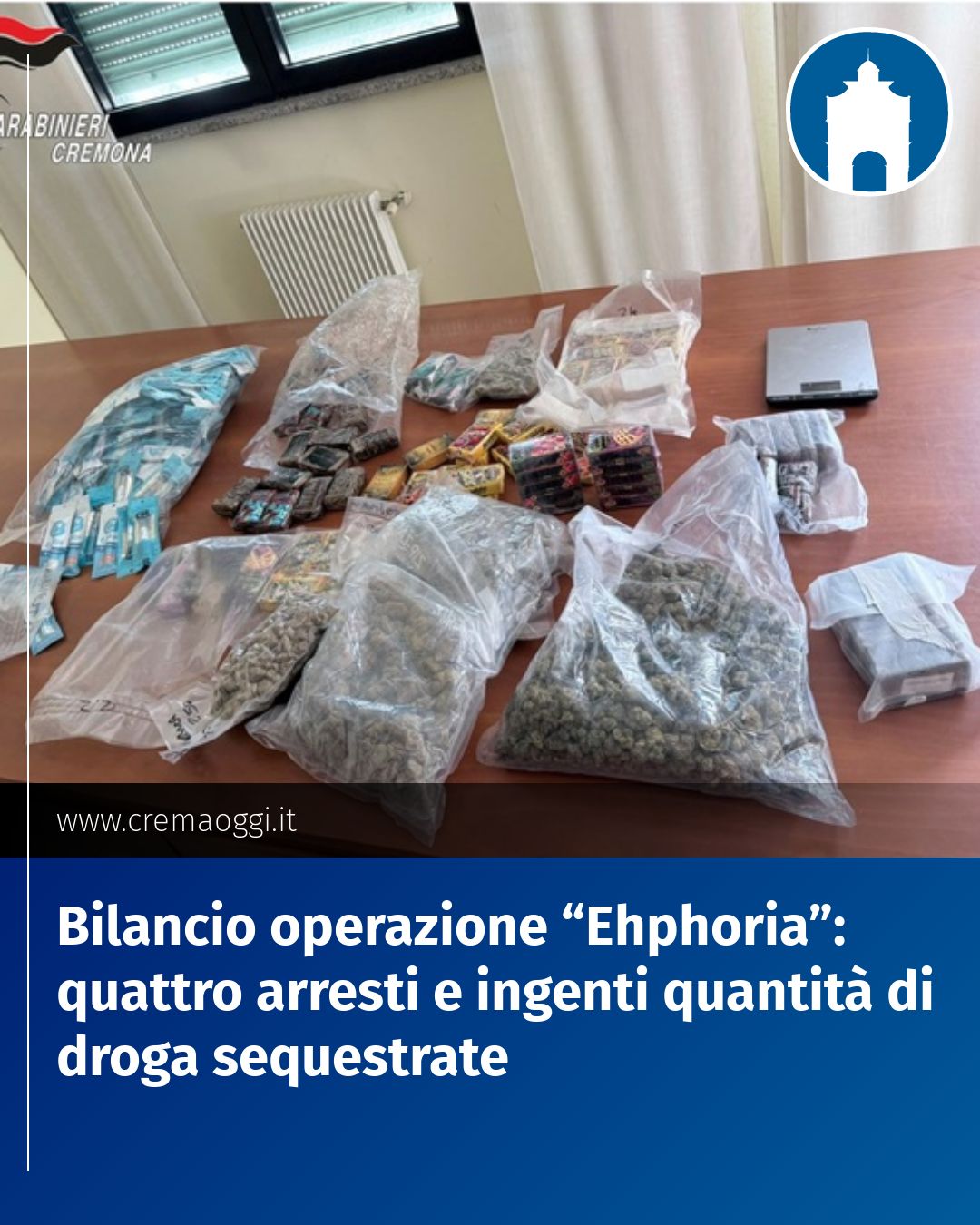 Post Instagram @redazione@cremaoggi.it: Bilancio operazione “Ehphoria”: quattro arresti e ingenti quantità di droga sequestrate...