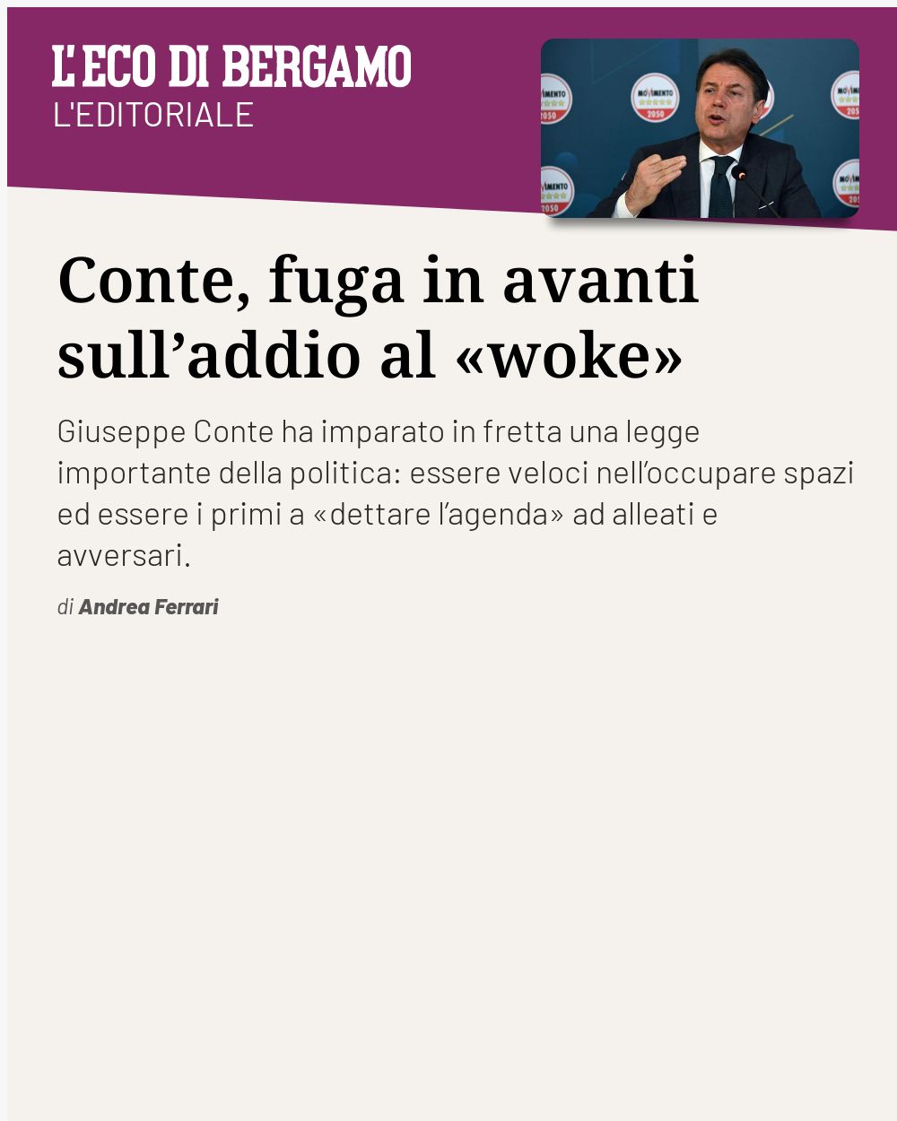 Post Instagram @ecodibergamo: Conte, fuga in avanti sull’addio al «woke»...