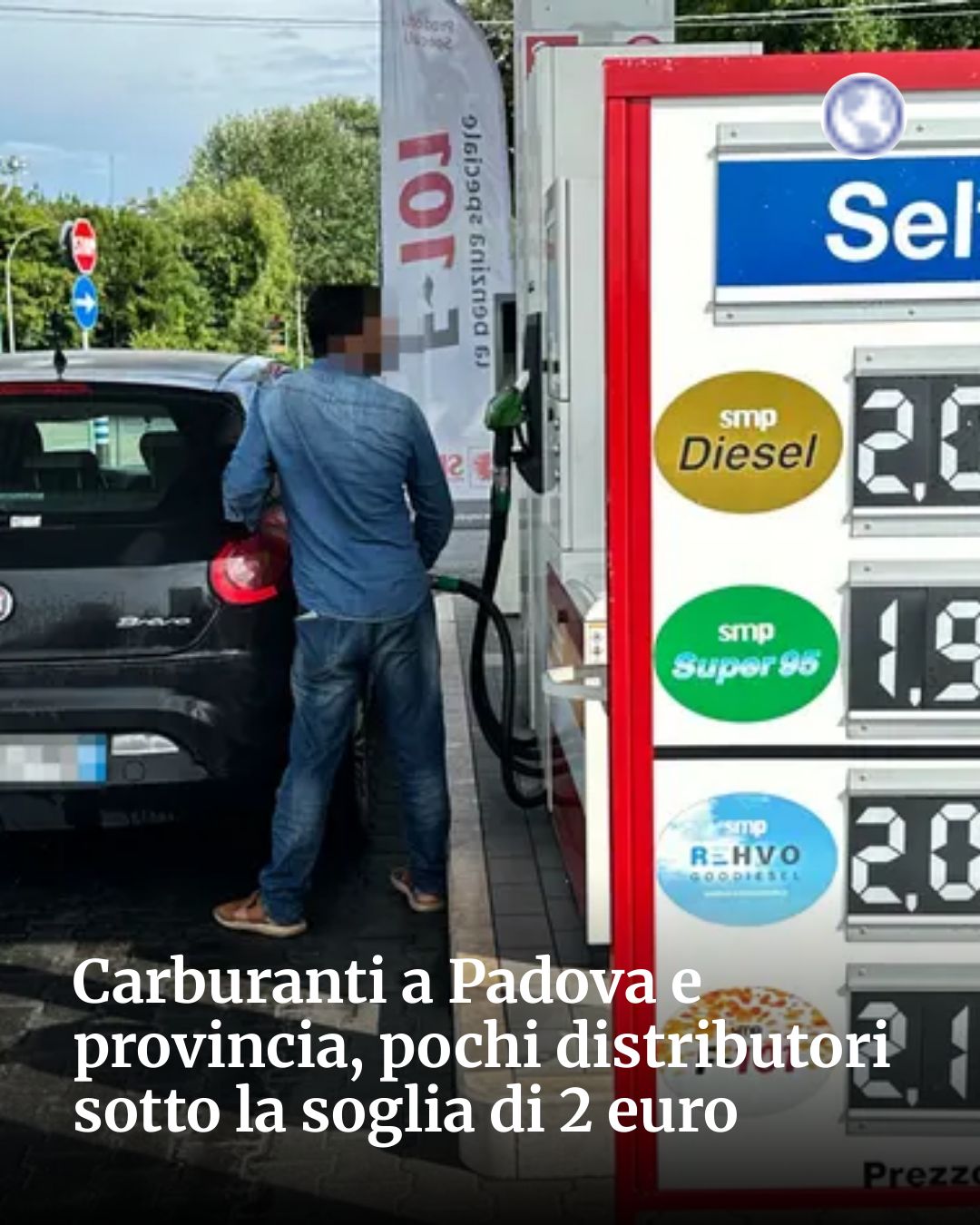 Post Instagram @socialbeat.test: Carburanti a Padova e provincia, pochi distributori sotto la soglia di 2 euro...
