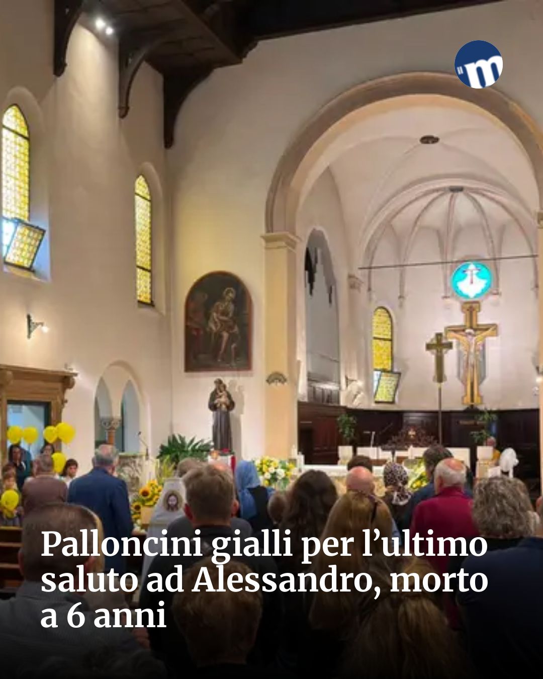 Post Instagram @socialbeat.test: Palloncini gialli per l’ultimo saluto ad Alessandro, morto a 6 anni...