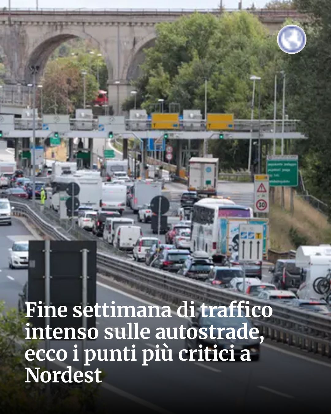 Post Instagram @socialbeat.test: Fine settimana di traffico intenso sulle autostrade, ecco i punti più critici a Nordest...