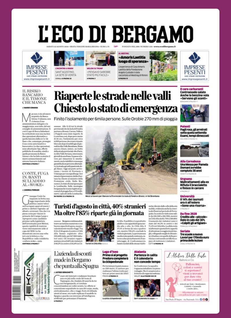 Post Instagram @ecodibergamo: Buongiorno dalla redazione con la prima pagina de L'Eco di Bergamo di oggi...