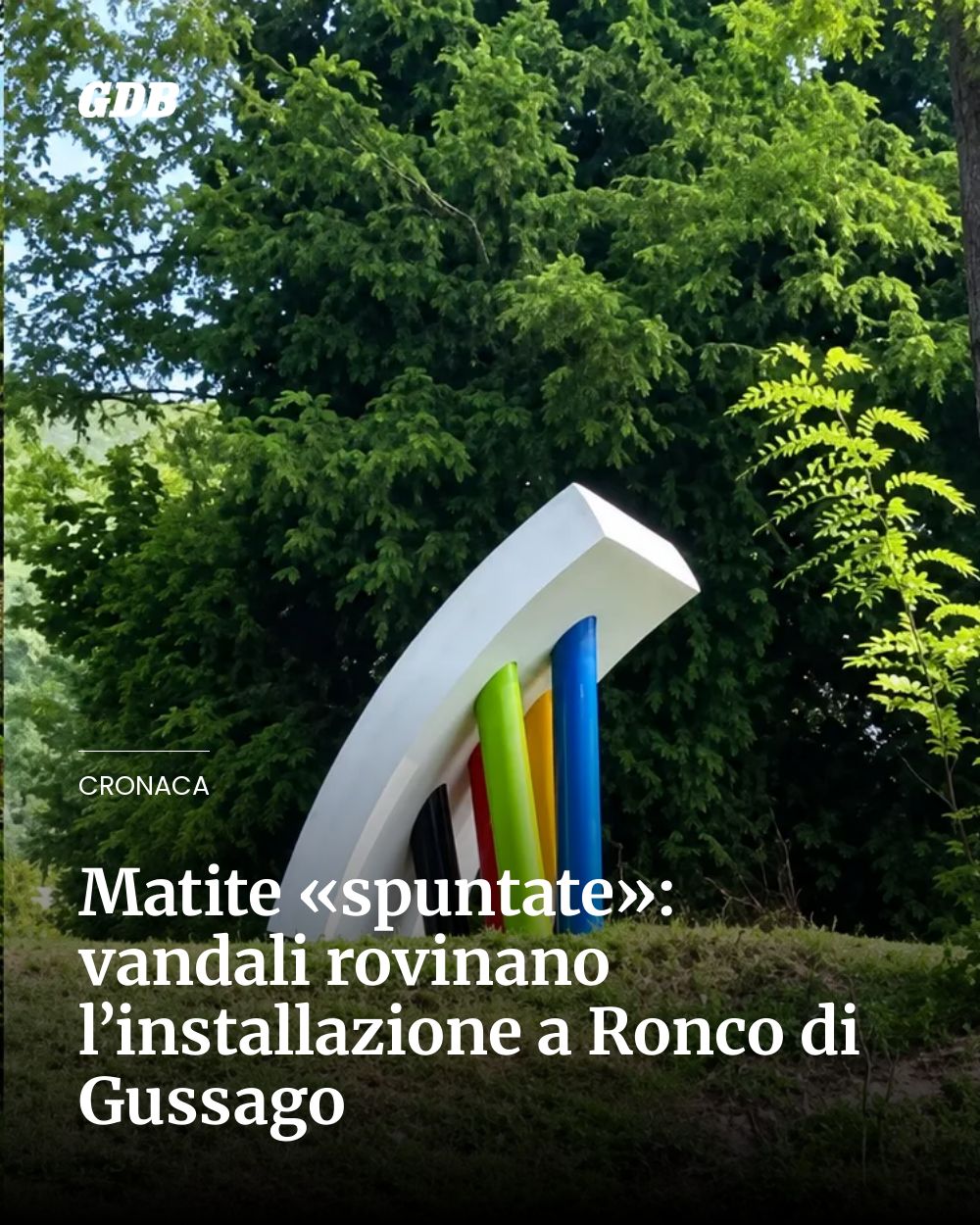 Post Instagram @giornaledibrescia: Matite «spuntate»: vandali rovinano l’installazione a Ronco di Gussago...