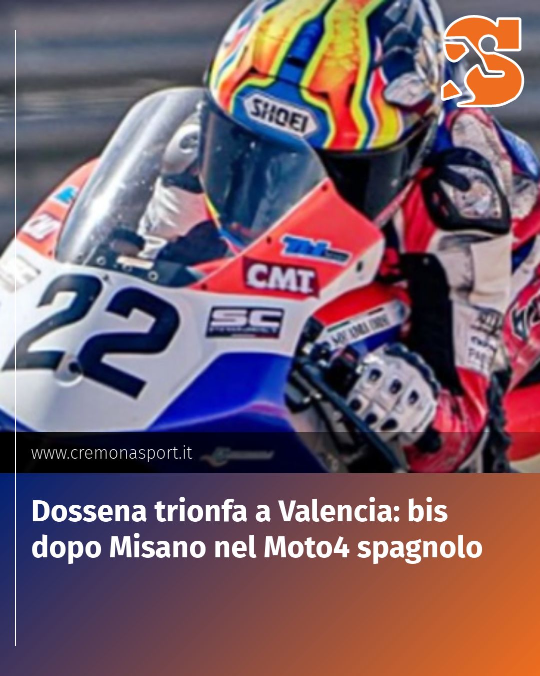 Post Instagram @Cremona_Sport: Dossena trionfa a Valencia: bis dopo Misano nel Moto4 spagnolo...