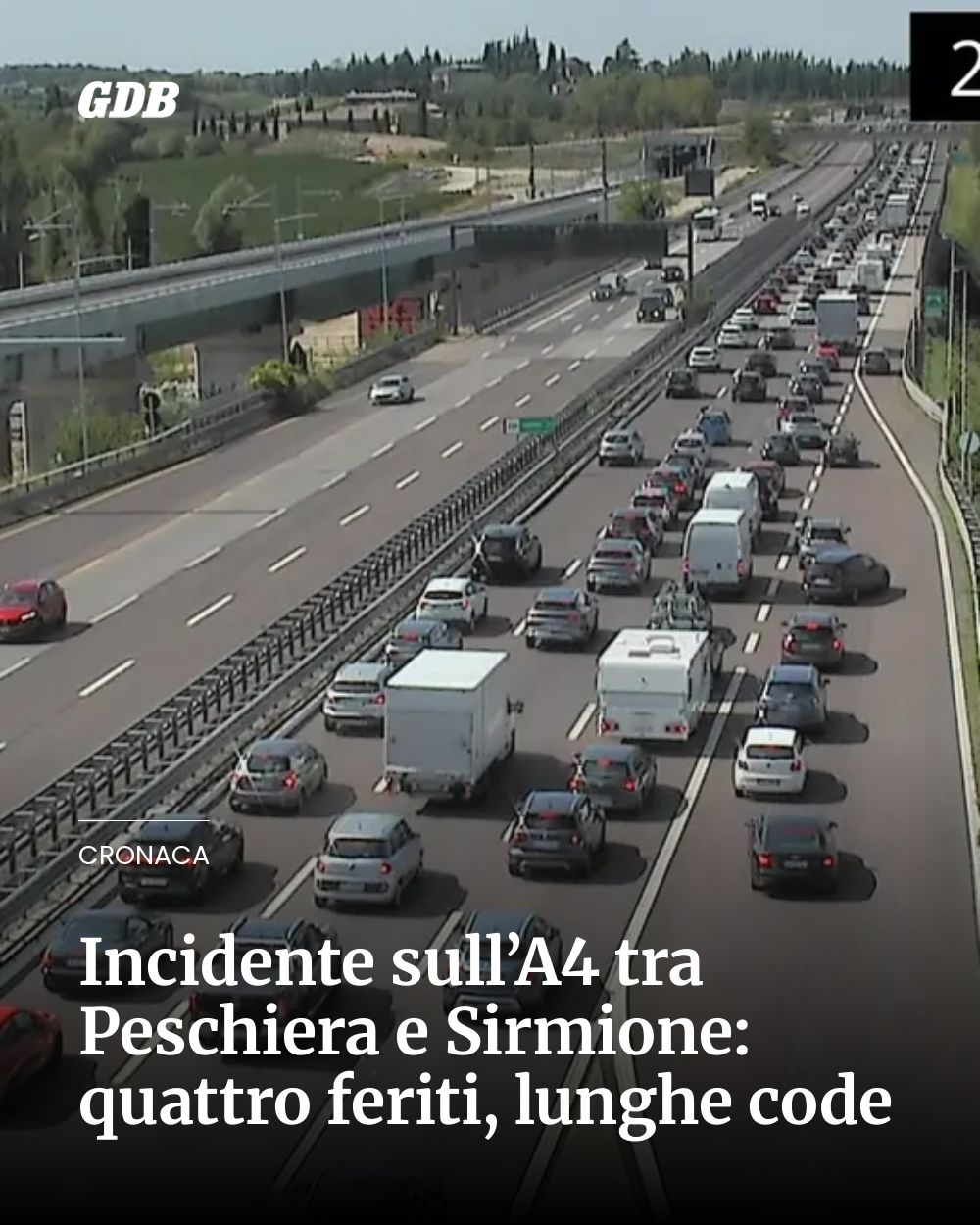 Post Instagram @giornaledibrescia: Incidente sull’A4 tra Peschiera e Sirmione: quattro feriti, lunghe code...
