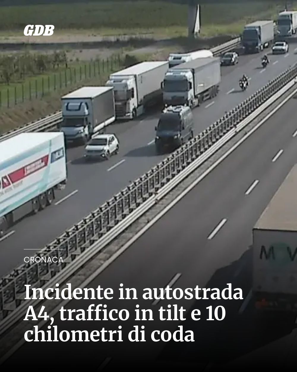 Post Instagram @giornaledibrescia: Incidente in autostrada A4, traffico in tilt e 10 chilometri di coda...