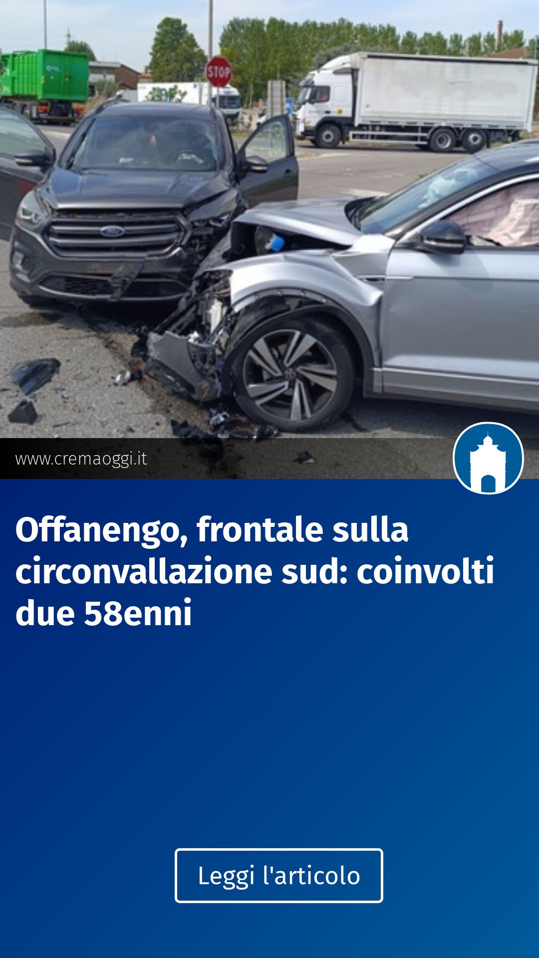 Offanengo, frontale sulla circonvallazione sud: coinvolti due 58enni...