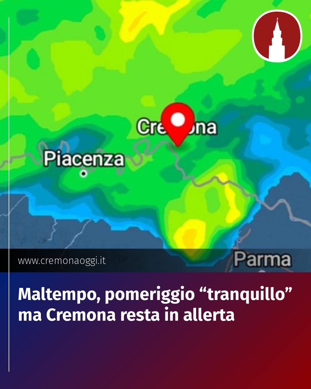 Post Instagram @Cremona_Oggi: Maltempo, pomeriggio “tranquillo” ma Cremona resta in allerta...