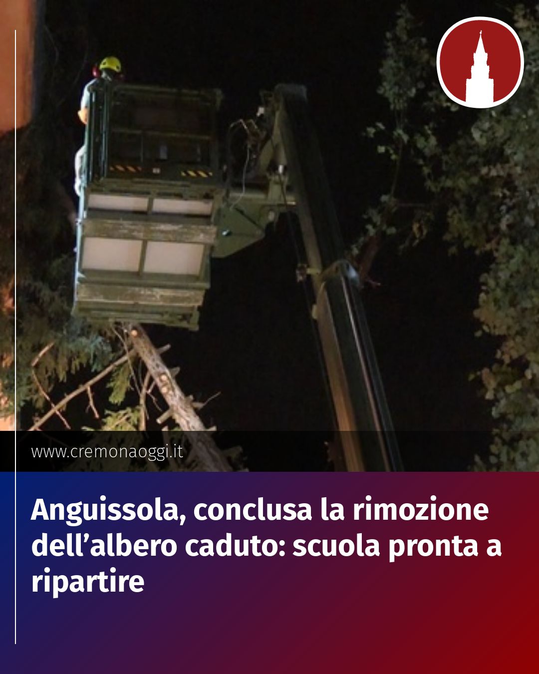 Post Instagram @Cremona_Oggi: Anguissola, conclusa la rimozione dell’albero caduto: scuola pronta a ripartire...