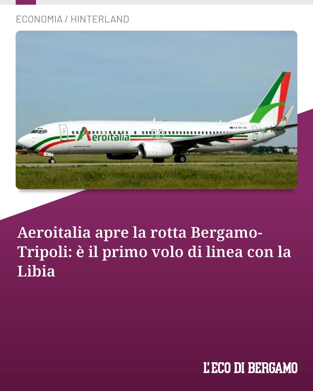 Post Instagram @ecodibergamo: Aeroitalia apre la rotta Bergamo-Tripoli: è il primo volo di linea con la Libia...