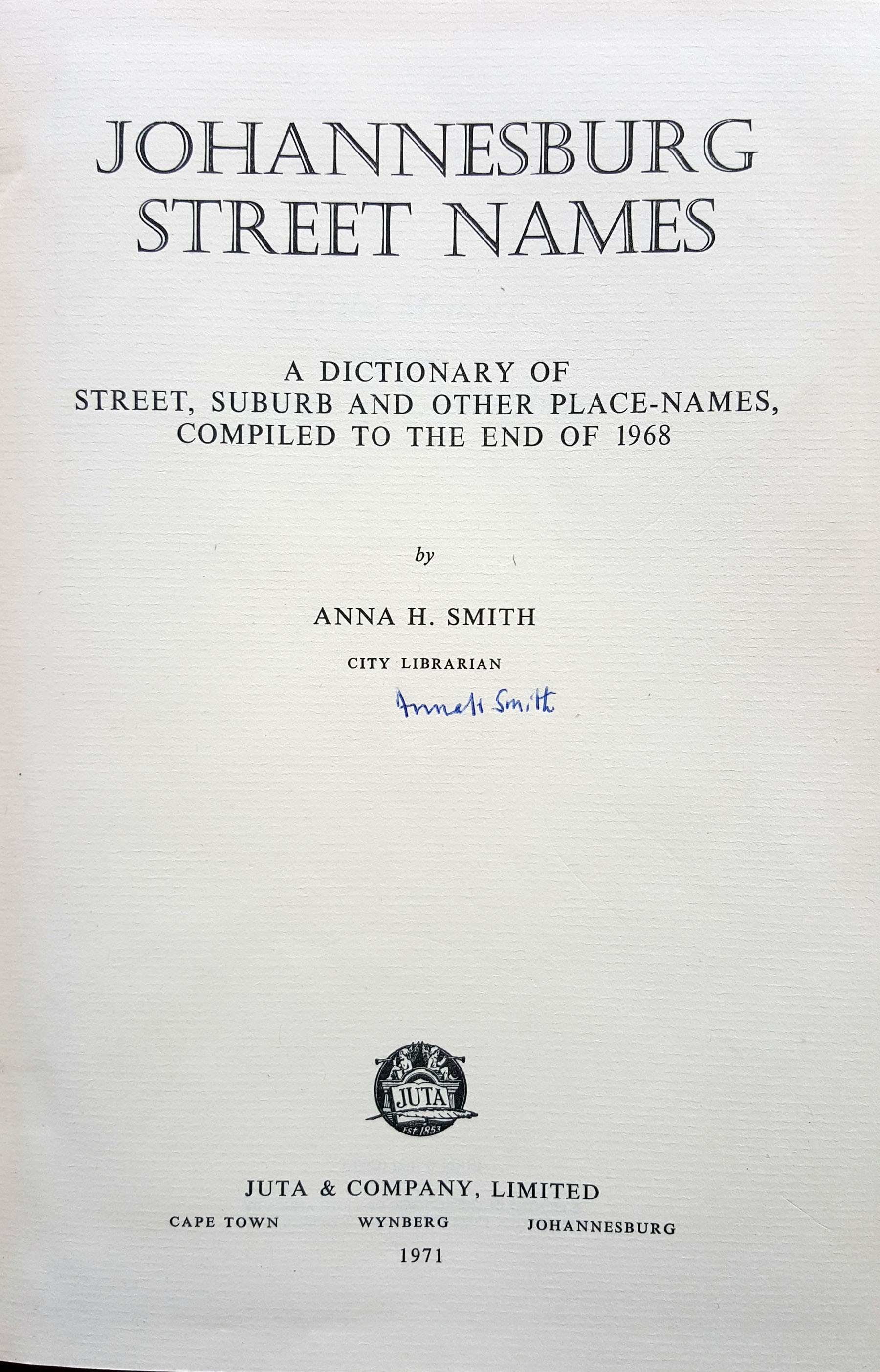 Johannesburg Street Names (signed) Auction 45