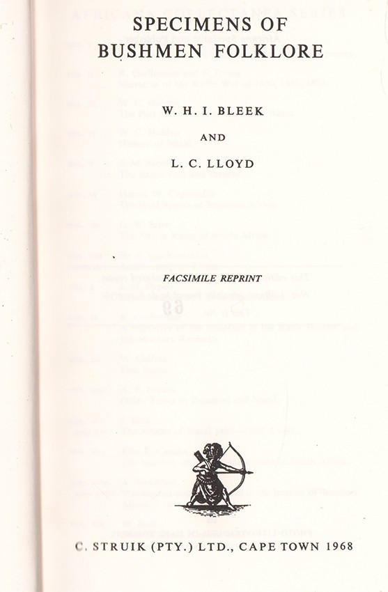 Specimens Of Bushmen Folklore Auction 56