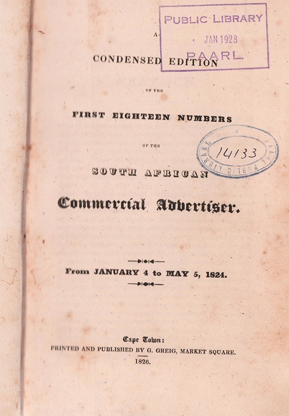 Condensed Edition Of The First Eighteen Numbers Of The South African
