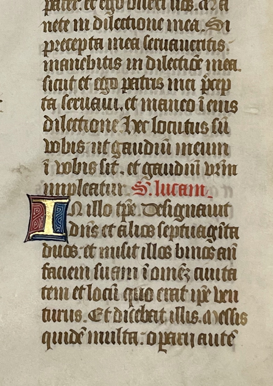 Illuminated Manuscript Leaf In Latin On Velum, Includes St. John, I Am The Vine, You Are The