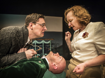A close up of three members of the Crimes on the Coast cast