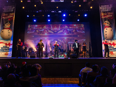 A stage shot of The Chicago Blues Brothers from the audience