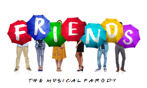 In the style of Friends, six people hold up seven umbrellas with the letters of FRIENDS spelt out.