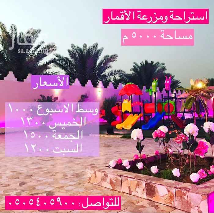 1568629 قسمين
القسم الاول (( رجال )) ويتكون من :-
مجلس كبير
مقلط كبير
خيمة جديدة كبيرة
ثلاث دورات مياة
جلسة خارجية فخمة مع رذاذ
مشب
مطبخ
ملعب
مسبح كبير
مسبح صغير
شواية
برميل مندي كبير
مسلخ ذبائح
القسم الثاني (( نسائي )) ويتكون من :-
ألعاب اطفال متعدده ومتنوعة
نطيطة
مقلط
جلسة خارجية مع رذاذ
مسطحات خضراء كبيرة
مجلس
مقلط
صاله
مطبخ
ثلاث دورات مياه
برميل مندي كهربائي
سماعة حفلات كبيرة