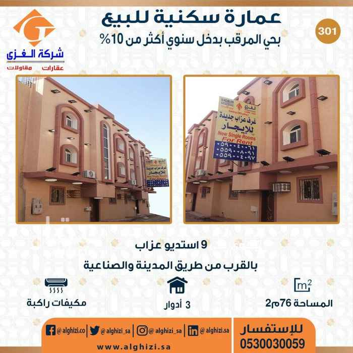 1350905 عمارة سكنية بحي المرقب المساحة 77 م مكونة من تسعة ستديو عزاب مكيفة وعدد الأدوار 3 ومساحة المسطحات 304 م بالقرب من شارع الريل.
للأستفسار
0530030059
0590060024
0500900604
0590020034