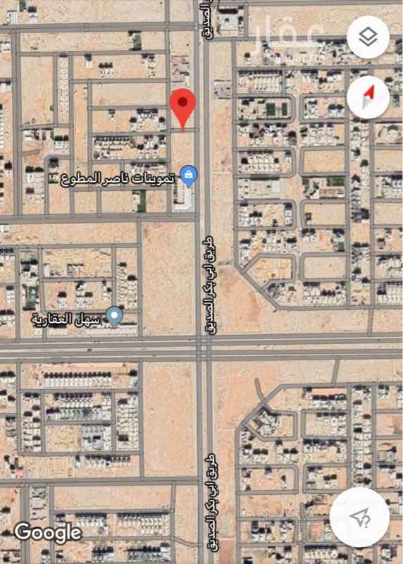 1679048 أرض تجارية للاستثمار
على طريق أبو بكر الصديق
شرقاً شارع عرض ٦٠
غرباً شارع عرض ١٨
شمالاً ممر مشاة عرض ٦ متر