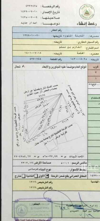 1461056 ارض بمساحة ٢٣٠٢ متر مربع.. . على ٤ شوارع.. تبعد عن المسجد النبوي ٤ كيلو متر (8 دقائق بالسيارة).. ضمن المرحلة الاولى من النطاق العمراني بعد المنطقة المركزية .. بصك ورخصة انشاء ..
ثاني بناء على شارع تجاري مميز (طريق الامير عبدالمجيد) .. هناك توسعة منتظرة.. ممكن تصبح البناء الاول للمستثمر الغير مستعجل .. قبل ٤ سنوات كان السوم ٧.٢ مليون..
من المالك مباشرة..
خالد بن محمد ٠٥٤٣٢٠١٢٢١