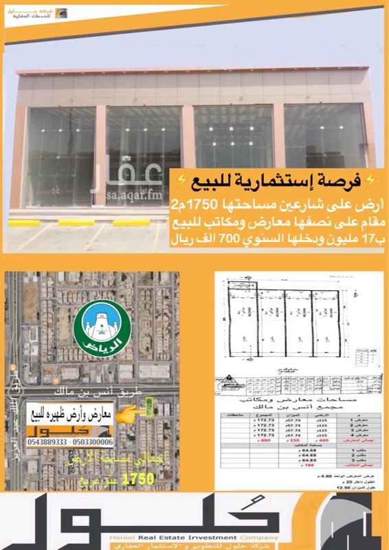 1707416 📌ارض مقام على نصفها معارض ومكاتب للبيع على طريق مالك بن انس في حي الياسمين بالرياض
1️⃣الأرض الأولى رقم 4120 بجمالي مساحة 875 م2
مقام عليها 4 معارض مساحة كل معرض 115 م 2 وميزان 57.73 م2 و 3 مكاتب مساحة كل مكتب 64.68 م2
معروضة للإيجار باكامل ب 700,000 ريال
2️⃣الإرض الثانية الظهيرة رقم 4121 مساحتها 875 م ويمكن استثمارها بشقق تمليك
💰ثمن البييع للأرضين : 17,000,000 ريال صافي قابل للتفاوض
☎️للحجز والاستفسار 0543889333 - 0559889333
🌈شركة حلول للتطوير والإسثمار العقاري تسعد بخدمتكم
