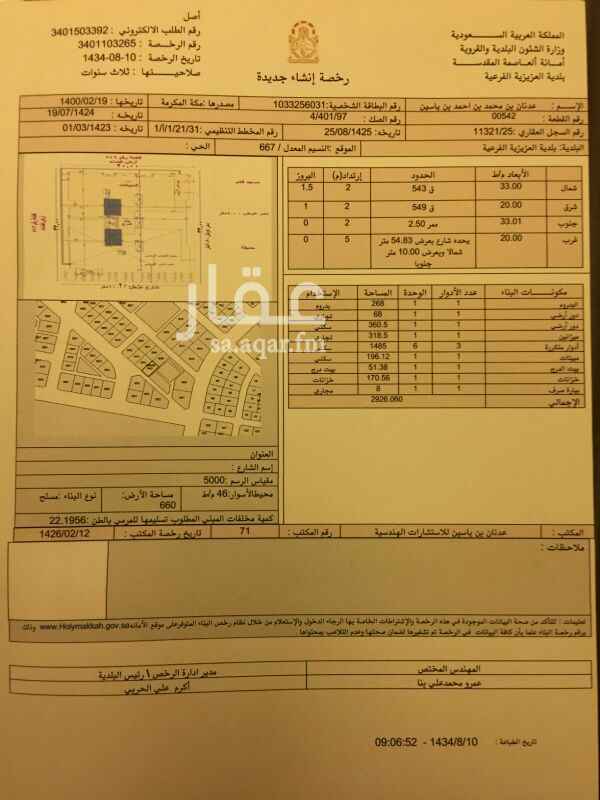 1586115 أرض لقطة في حي النسيم عليها صك وكروكي وان شاء فندق بدروم +دورارضي2+ميزانين+أدوار مكرره3+مبيتات وبيت درج وخزانات بياره صرف
حي النسيم المعدل العرض للزبون المباشر فقط والجاد 0535285286