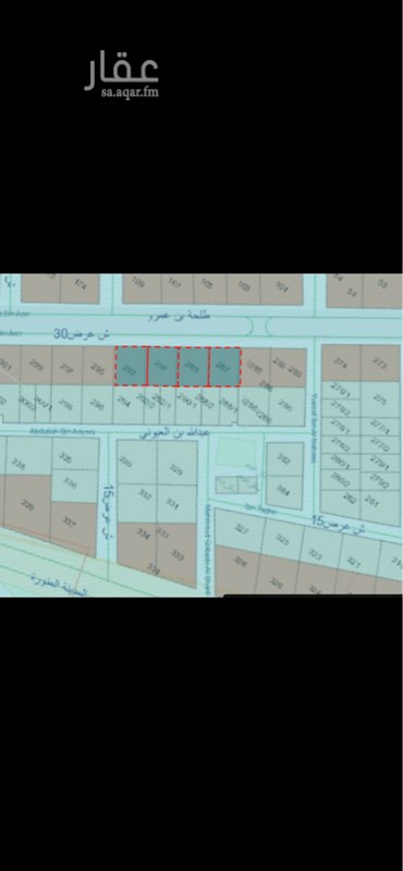 1587994 ٤ قطع اراضي متجاورة مساحة كل قطعة ٧٢٠ متر مربع على شارع طلحة بن عمرو (عرض ٣٠)
الطول على الشارع ٩٦ متر والعمق ٣٠ متر